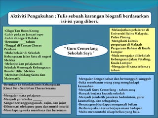 Aktiviti Pengukuhan ; Tulis sebuah karangan biografi berdasarkan isi-isi yang diberi. “  Guru Cemerlang Sekolah Saya ” <ul...