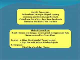 Aktiviti Pengayaan ; Tulis sebuah karangan biografi tentang seseorang pemimpin yang dihormati. Contohnya, Guru Saya, Bapa ...