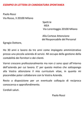 Lettera di presentazione come baby sitter