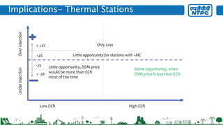 Implications- Thermal Stations
Over
injection
Under
injection
Low ECR High ECR
+2%
-2%
Little opportunity for stations with +MC
Only Loss
> +2%
< -2%
Some opportunity, when
DSM price is less than ECR
Little opportunity, DSM price
would be more than ECR
most of the time
 