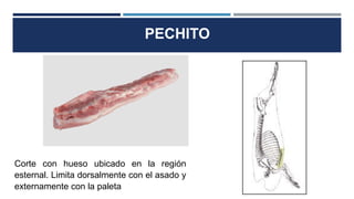 PECHITO
Corte con hueso ubicado en la región
esternal. Limita dorsalmente con el asado y
externamente con la paleta
 