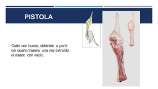 PISTOLA
Corte con hueso, obtenido a partir
del cuarto trasero una vez extraído
el asado con vacío.
 