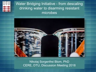 Water Bridging Initiative - from descaling
drinking water to disarming resistant
microbes
Nikolaj Sorgenfrei Blom, PhD
CERE, DTU, Discussion Meeting 2018
 