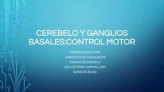 CEREBELO Y GANGLIOS
BASALES:CONTROL MOTOR
PRESENTADO POR:
FRANCESCA CASALBONI
MARCO BONANNO
SALVATORE CAMMALLERI
SANDRA BOSC
 