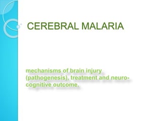 CEREBRAL MALARIA
mechanisms of brain injury
(pathogenesis), treatment and neuro-
cognitive outcome.
 
