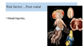 Risk factor….Post-natal
• Head injuries.
 