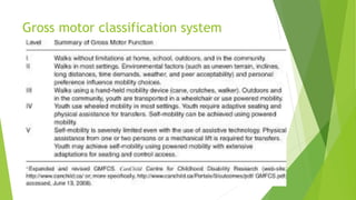 Gross motor classification system
 