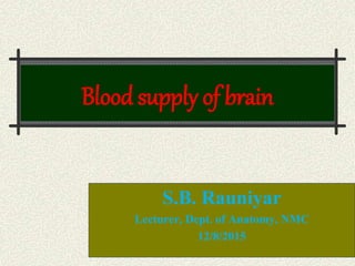 Blood supply of brain
S.B. Rauniyar
Lecturer, Dept. of Anatomy, NMC
12/8/2015
 