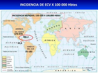 INCIDENCIA DE ECV X 100 000 Hbtes
INCIDENCIA MUNDIAL 150-200 X 100 000 Hbtes
786.2
35-183
65,6
670-970
 