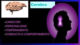 Cerebro
•CARÁCTER
•PERSONALIDAD
•TEMPERAMENTO
•CONDUCTA O COMPORTAMIENTO
 