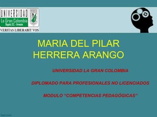 MARIA DEL PILAR
HERRERA ARANGO
UNIVERSIDAD LA GRAN COLOMBIA
DIPLOMADO PARA PROFESIONALES NO LICENCIADOS
MODULO “COMPETENCIAS PEDAGÓGICAS”
 