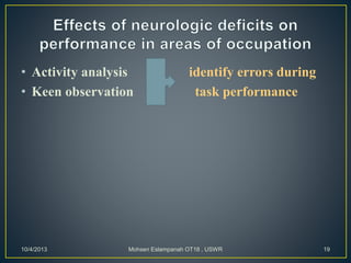 • Activity analysis identify errors during
• Keen observation task performance
10/4/2013 Mohsen Eslampanah OT18 , USWR 19
 