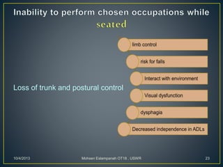 Loss of trunk and postural control
10/4/2013 Mohsen Eslampanah OT18 , USWR 23
 