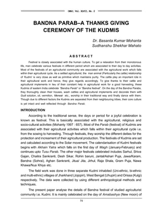 Bandna Parab A Thanks Giving Ceremony Of The Kudmi PDF
