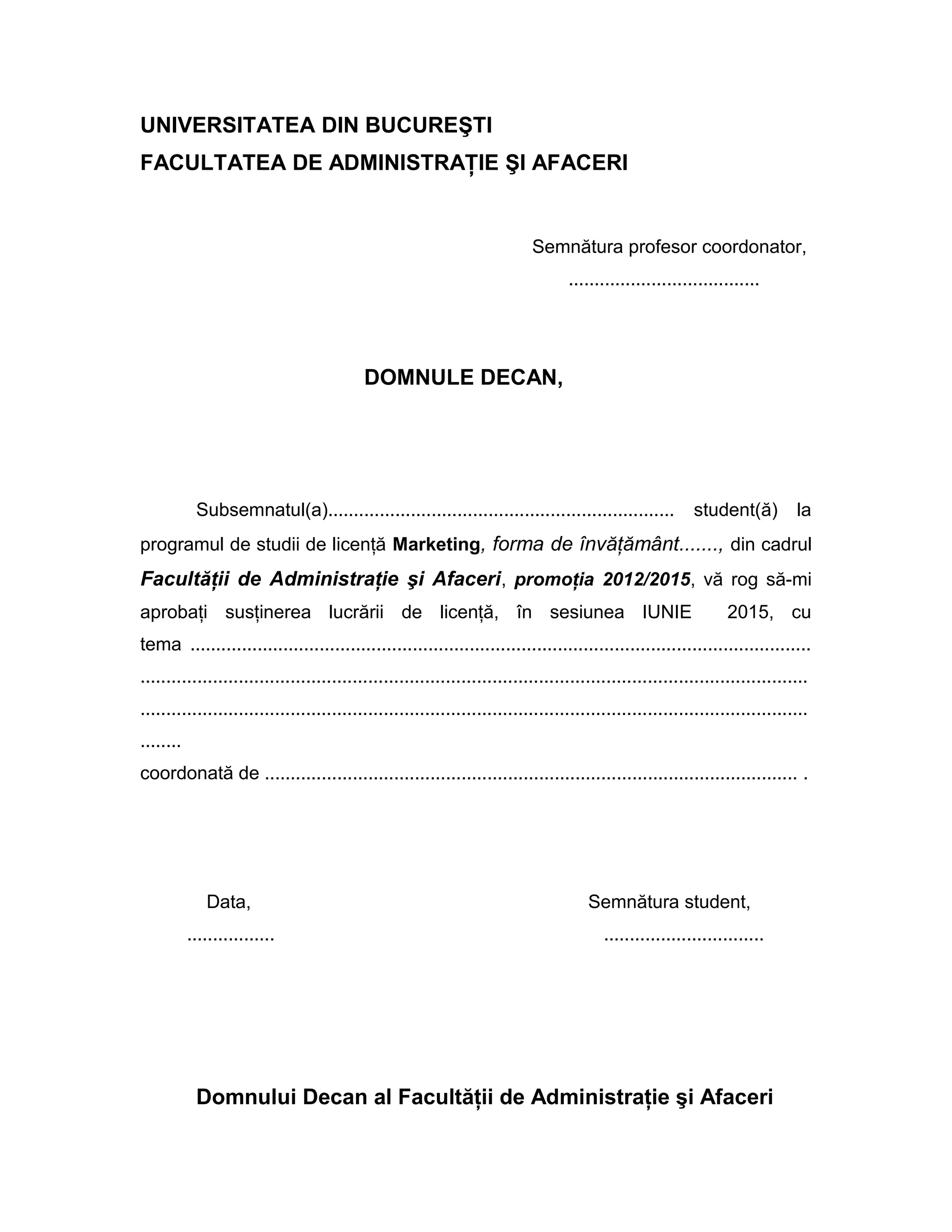 Cerere alegere tema licenta | DOC