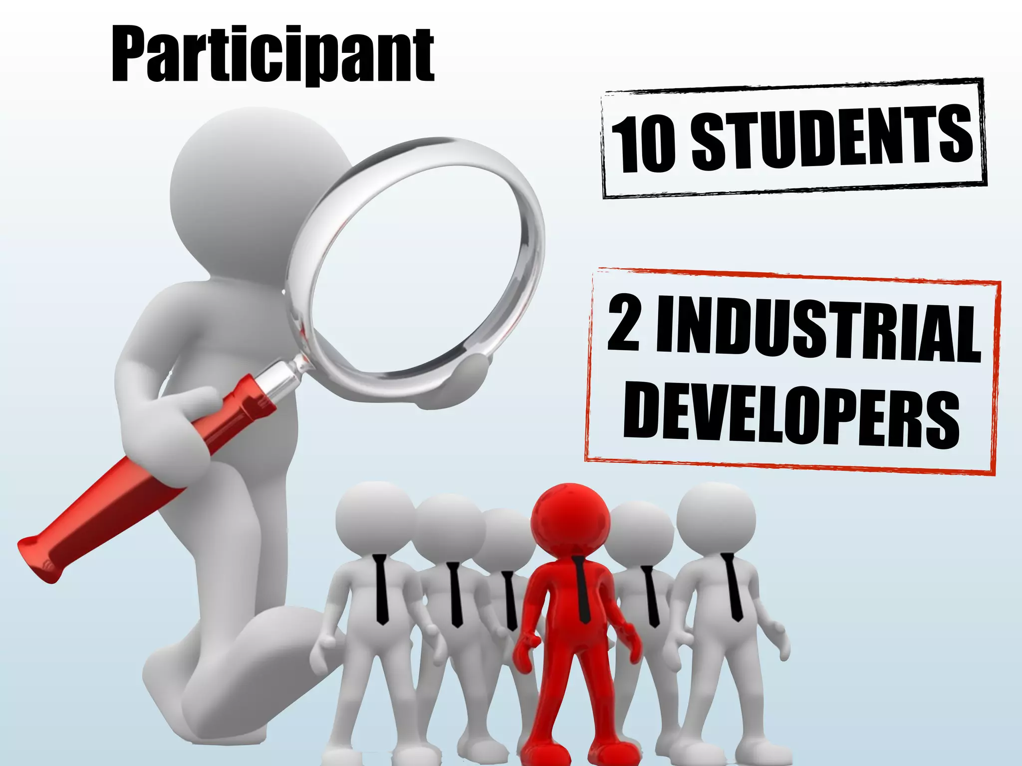 Participant
10 STUDENTS
2 INDUSTRIAL
DEVELOPERS
 