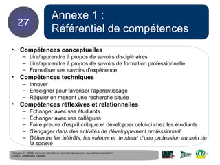 Annexe 1 : Référentiel de compétences <ul><li>Compétences conceptuelles   </li></ul><ul><ul><li>Lire/apprendre à propos de...