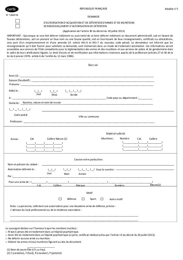 Remplir D Autorisation D Arme Cat B Remplir D Autorisation D Arme Cat B