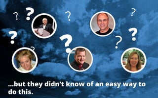 …but they didn’t know of an easy way to
do this.
?
?
? ?
? ?
??
?
 