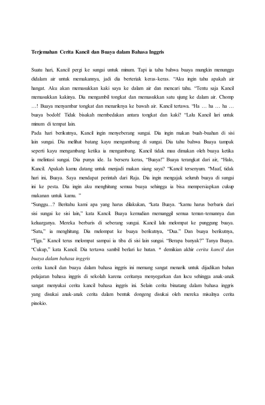 Cerita kancil dan buaya dalam bahasa inggris di seri Cerita kancil dan buaya dalam bahasa inggris di seri