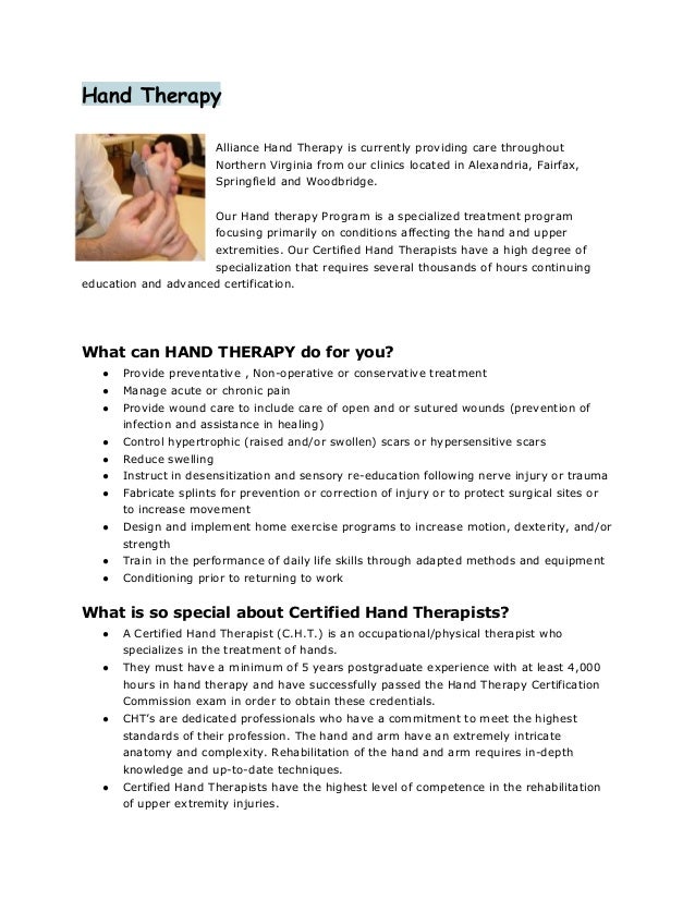 Certified Hand Therapist CHT Physical Therapy Alliance Physical