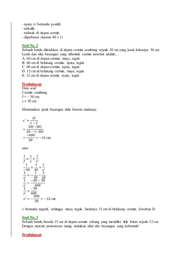 Contoh Soal Beserta Jawaban Tentang Cermin Dan Lensa