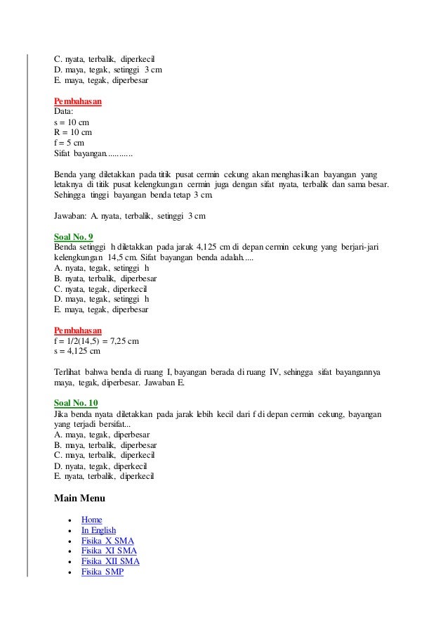 Contoh Soal Cermin Cekung Kelas 8 Terbaru 2019