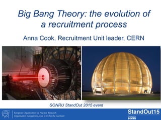 Big Bang Theory: the evolution of
a recruitment process
Anna Cook, Recruitment Unit leader, CERN
SONRU StandOut 2015 event
 