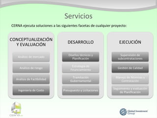 Servicios
CERNA ejecuta soluciones a las siguientes facetas de cualquier proyecto:
 