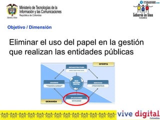 Objetivo / Dimensión Eliminar el uso del papel en la gestión que realizan las entidades públicas 