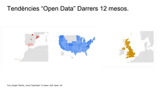 Tendències “Open Data” Darrers 12 mesos.
Font_Google TRends_ Cerca "OpenData" 12 mesos. USA, Spain, UK
 