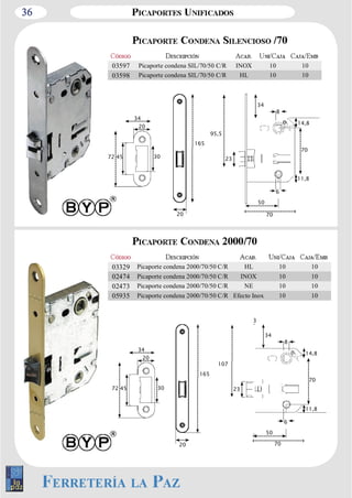 36 
03597 Picaporte condena SIL/70/50 C/R INOX 10 10 
03598 Picaporte condena SIL/70/50 C/R HL 10 10 
8 
6 
23 
14,8 
70 
11,8 
50 
95,5 
34 
20 
165 
70 
03329 Picaporte condena 2000/70/50 C/R HL 10 10 
02474 Picaporte condena 2000/70/50 C/R INOX 10 10 
02473 Picaporte condena 2000/70/50 C/R NE 10 10 
05935 Picaporte condena 2000/70/50 C/R Efecto Inox 10 10 
8 
6 
23 
14,8 
70 
11,8 
50 
107 
34 
20 
72 45 30 
34 
3 
20 
165 
70 
34 
20 
72 45 30 
 