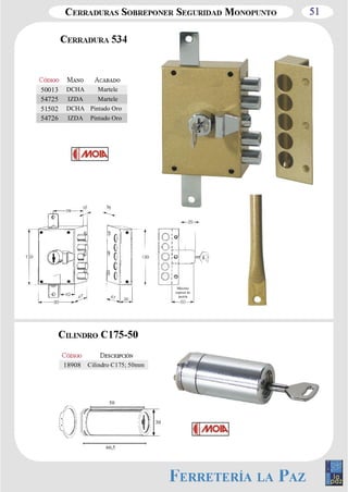 51 
66,5 
30 
18908 Cilindro C175; 50mm 
50 
Máximo 
espesor de 
puerta 
50013 DCHA Martele 
54725 IZDA Martele 
51502 DCHA Pintado Oro 
54726 IZDA Pintado Oro 
 