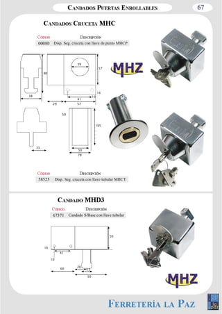 67 
00080 Disp. Seg. cruceta con llave de punto MHCP 
10 
80 
39 
78 
57 
105 
50 
50 
38 
41 
16 
29 57 
33 
58525 Disp. Seg. cruceta con llave tubular MHCT 
67371 Candado S/Base con llave tubular 
50 
16 
41 
60 
17 
50 
26 
10 
 