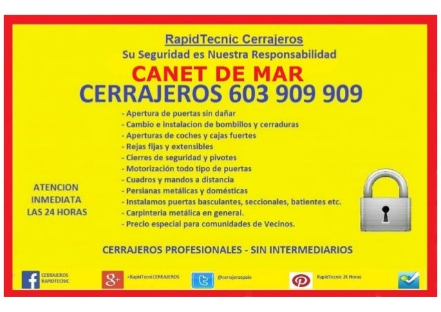 Cerrajeros Canet de Mar 603 909 909 serrallers