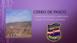 CERRO DE PASCO 
ALUMNA: JAPA OSCATEGUI, VANESA PAOLA 
COLEGIO: C.P.I FRANCISCO BOLOGNESI 
 