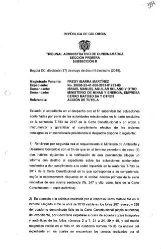 Comunicado del Tribunal Administrativo de Cundinamarca frente al caso Cerro Matoso