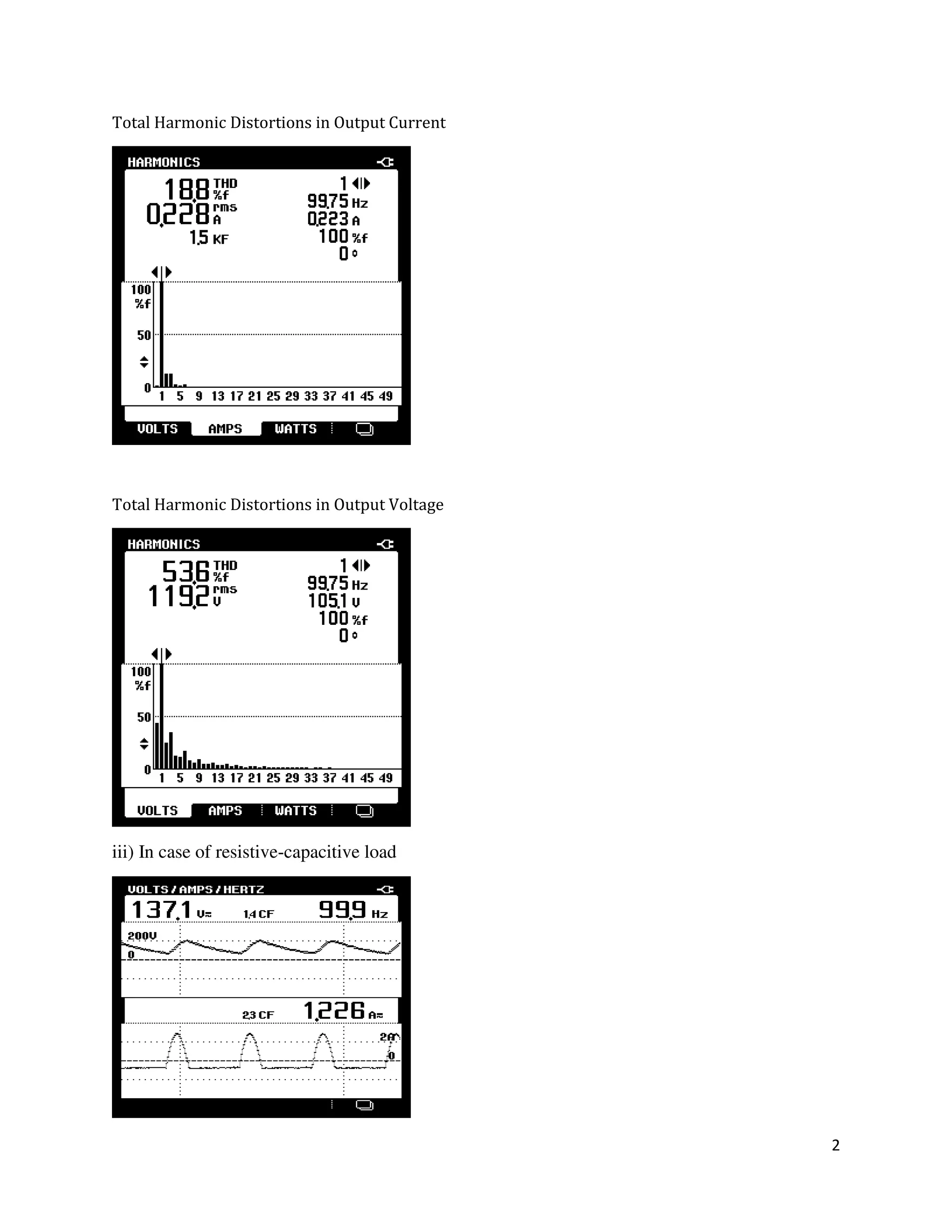 2
Total Harmonic Distortions in Output Current
Total Harmonic Distortions in Output Voltage
iii) In case of resistive-capacitive load
 
