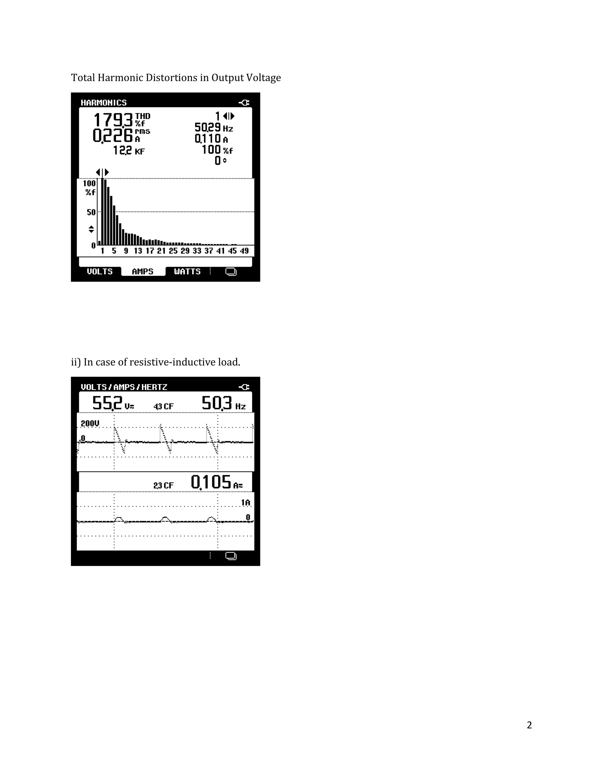 2
Total Harmonic Distortions in Output Voltage
ii) In case of resistive-inductive load.
 