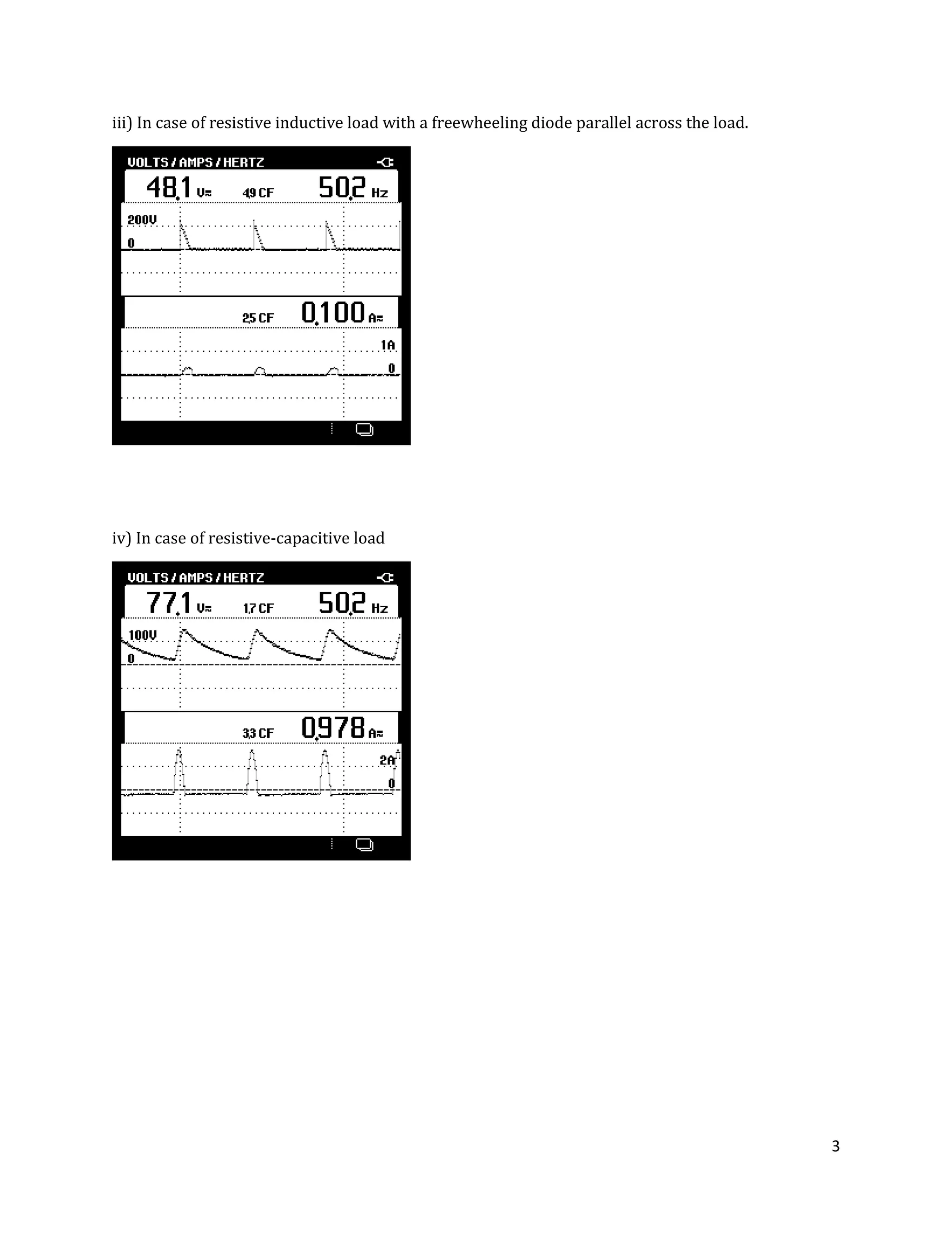 3
iii) In case of resistive inductive load with a freewheeling diode parallel across the load.
iv) In case of resistive-capacitive load
 