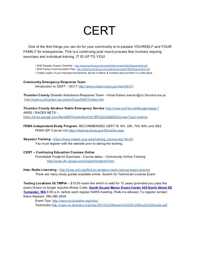Thurston Pierce Cert And Hamradio Courses
