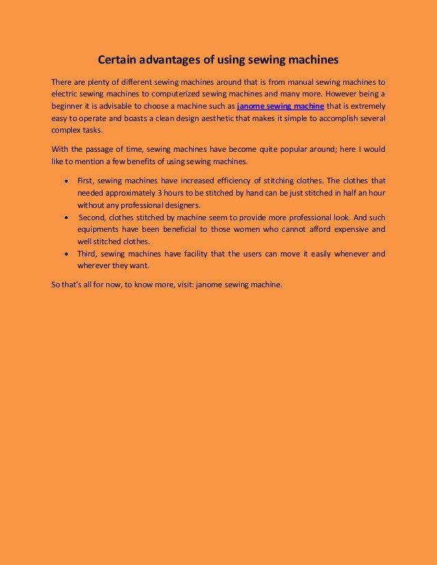 Certain advantages of using sewing machines