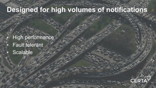 33
Designed for high volumes of notifications
•  High performance
•  Fault tolerant
•  Scalable
33
 
