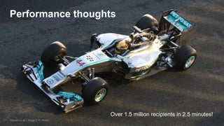 42
Performance thoughts
Over 1.5 million recipients in 2.5 minutes!
 