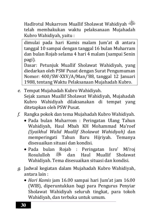 Tuntunan Mujahadah dan Acara-acara Wahidiyah (April 2014)