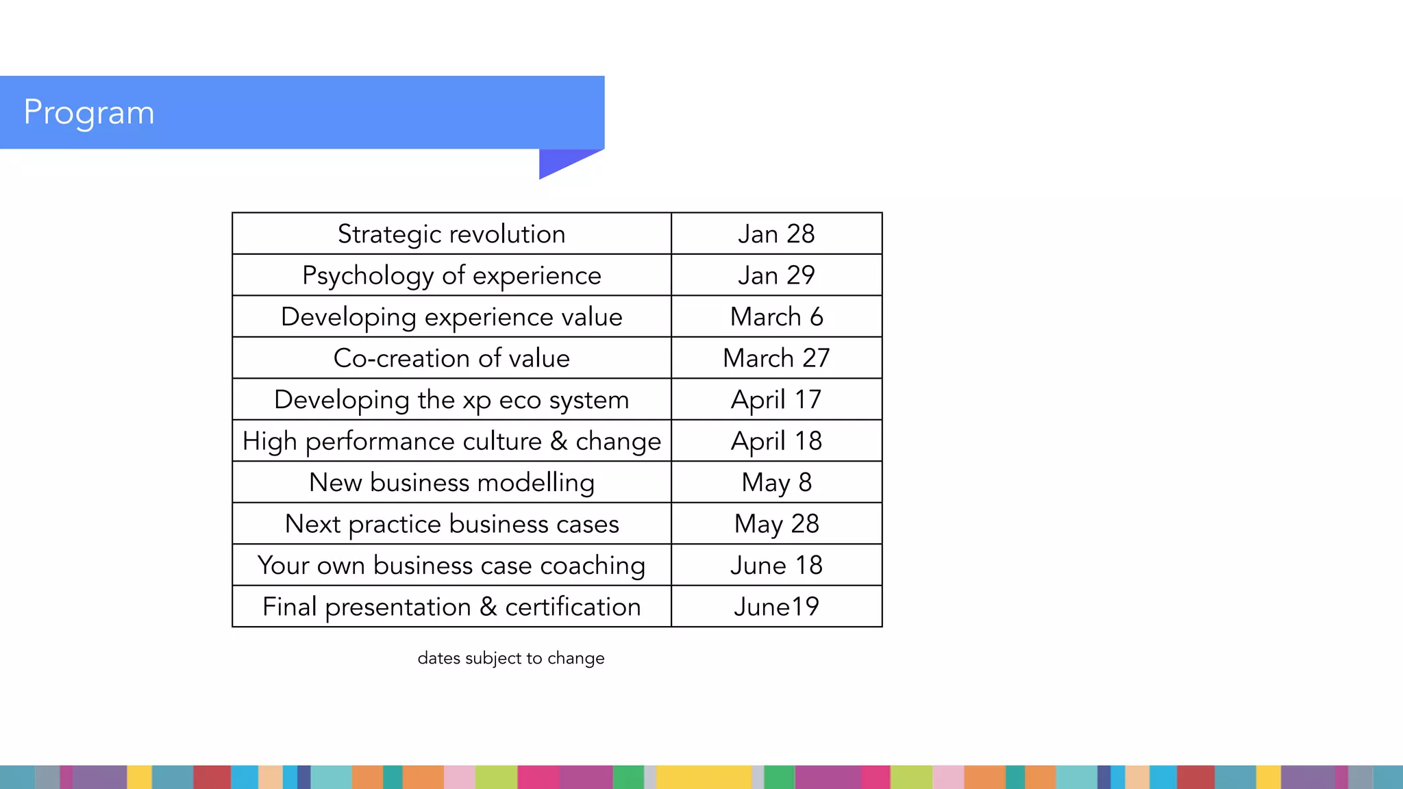 Higher management, business innovation managers,
marketing directors, consultants, policy makers of
governmental institutions, master students & start-ups.
In service innovation, leisure, hospitality, facility, retail &
health care .
AIMED FOR
CENTRE FOR
THE
EXPERIENCE
ECONOMY
 