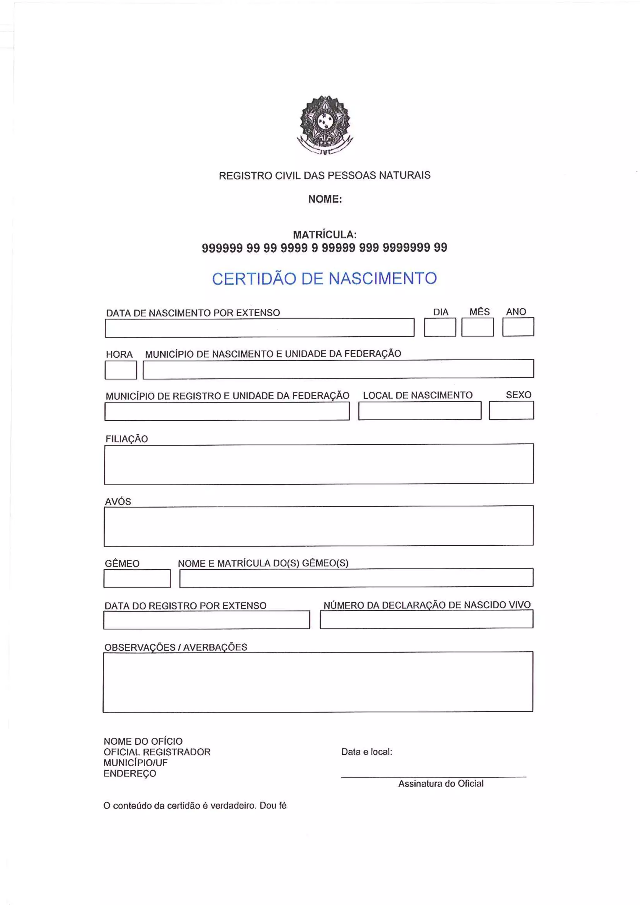 Novos modelos de certidão | PDF