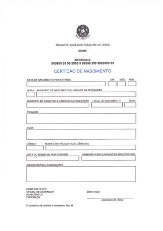 Novos modelos de certidão