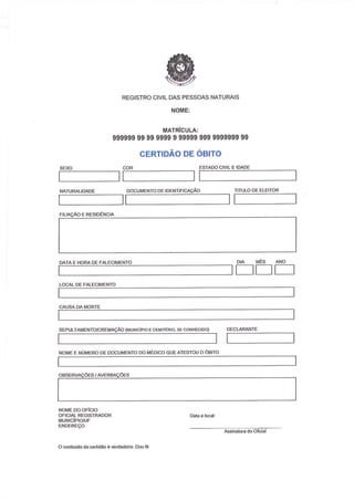 Novos modelos de certidão