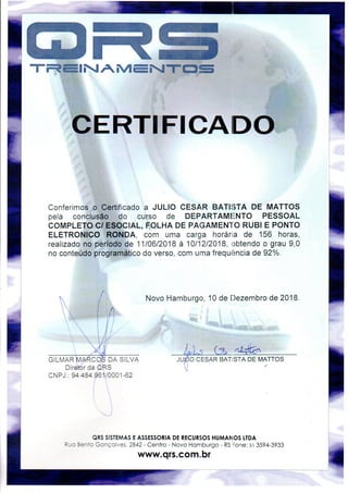 Certificado Treinamento DP Completo